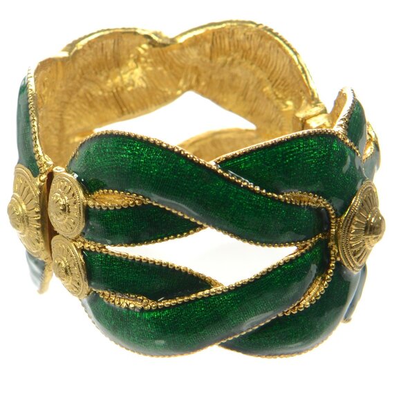 Vintage Kenneth Jay Lane KJL Green Enamel & Gold-tone Bracelet - Picture 9 of 10